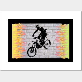 Bike stunt with fire Posters and Art